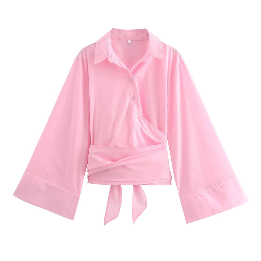 Damen Elegante Bluse mit weitem Ärmel und taillierter Schluppe Drune
