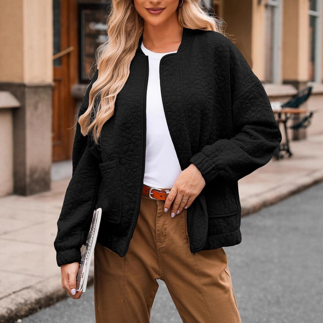 Damen gestepptes Blousonjacke mit floralem Design und praktischen Taschen Drune