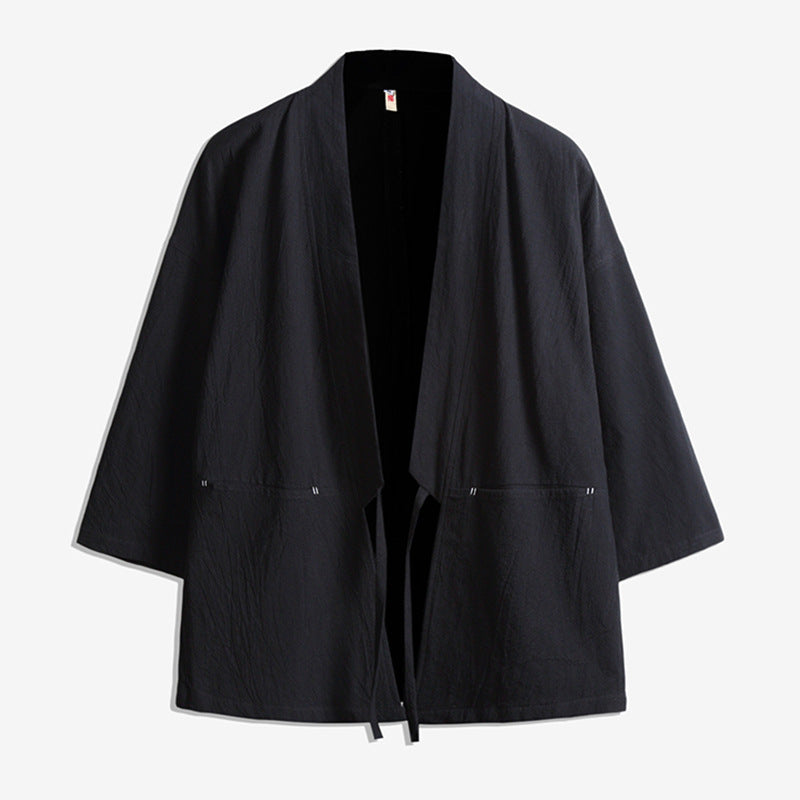 Unisex nan lässige Kimono-Jacke aus leichtem Baumwollmix mit weiter Passform und Bindegürtel Drune