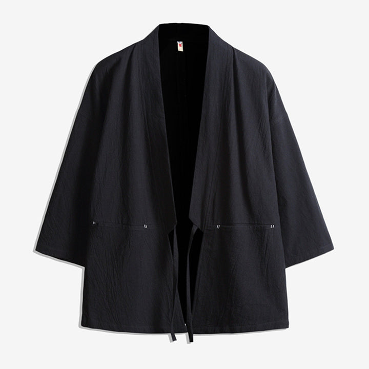 Unisex nan lässige Kimono-Jacke aus leichtem Baumwollmix mit weiter Passform und Bindegürtel Drune