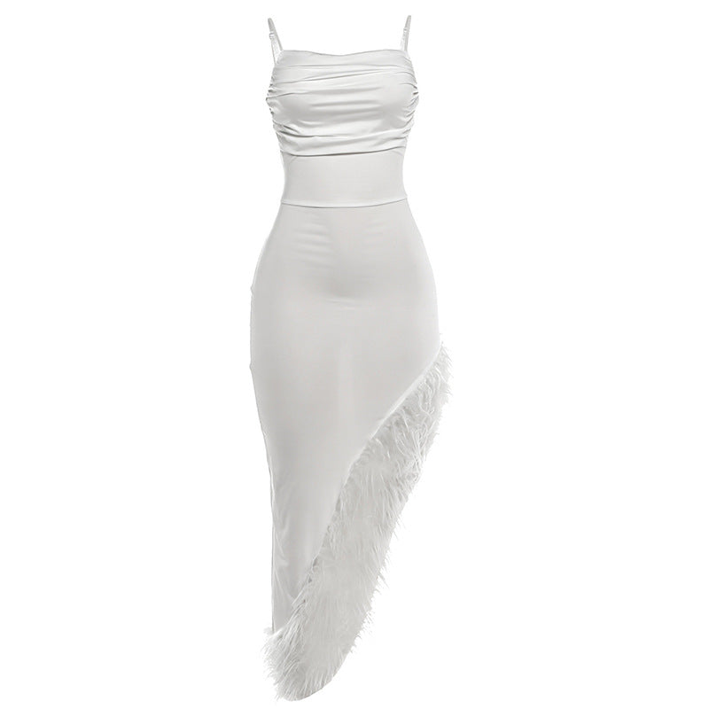 Damen Maxi Kleid mit elegantem Federbesatz Drune