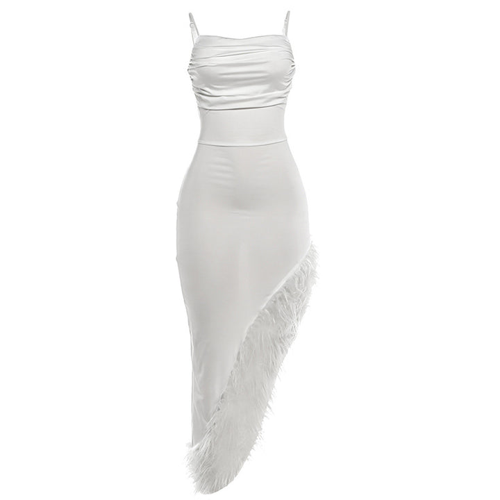 Damen Maxi Kleid mit elegantem Federbesatz Drune