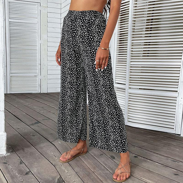 Damen weite Sommerhose mit elegantem Animal-Print und elastischem Bund Drune