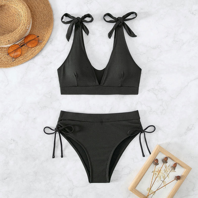 Damen Bikiniset mit hochgeschnittenem Unterteil und verstellbaren Trägern Drune