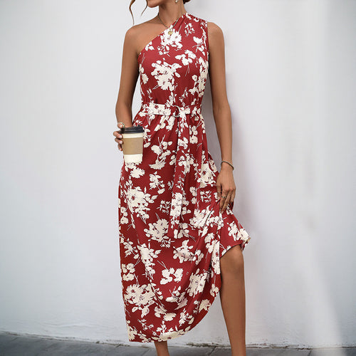 Damen Maxikleid mit asymmetrischem Ausschnitt und floralem Muster Drune