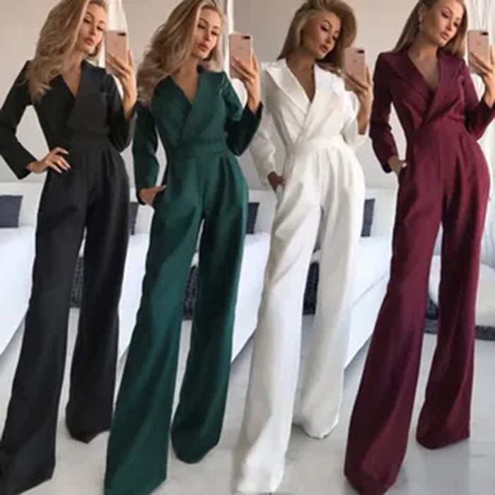 Damen Eleganter und modischer Jumpsuit mit schmalem Kragen und praktischen Taschen Drune