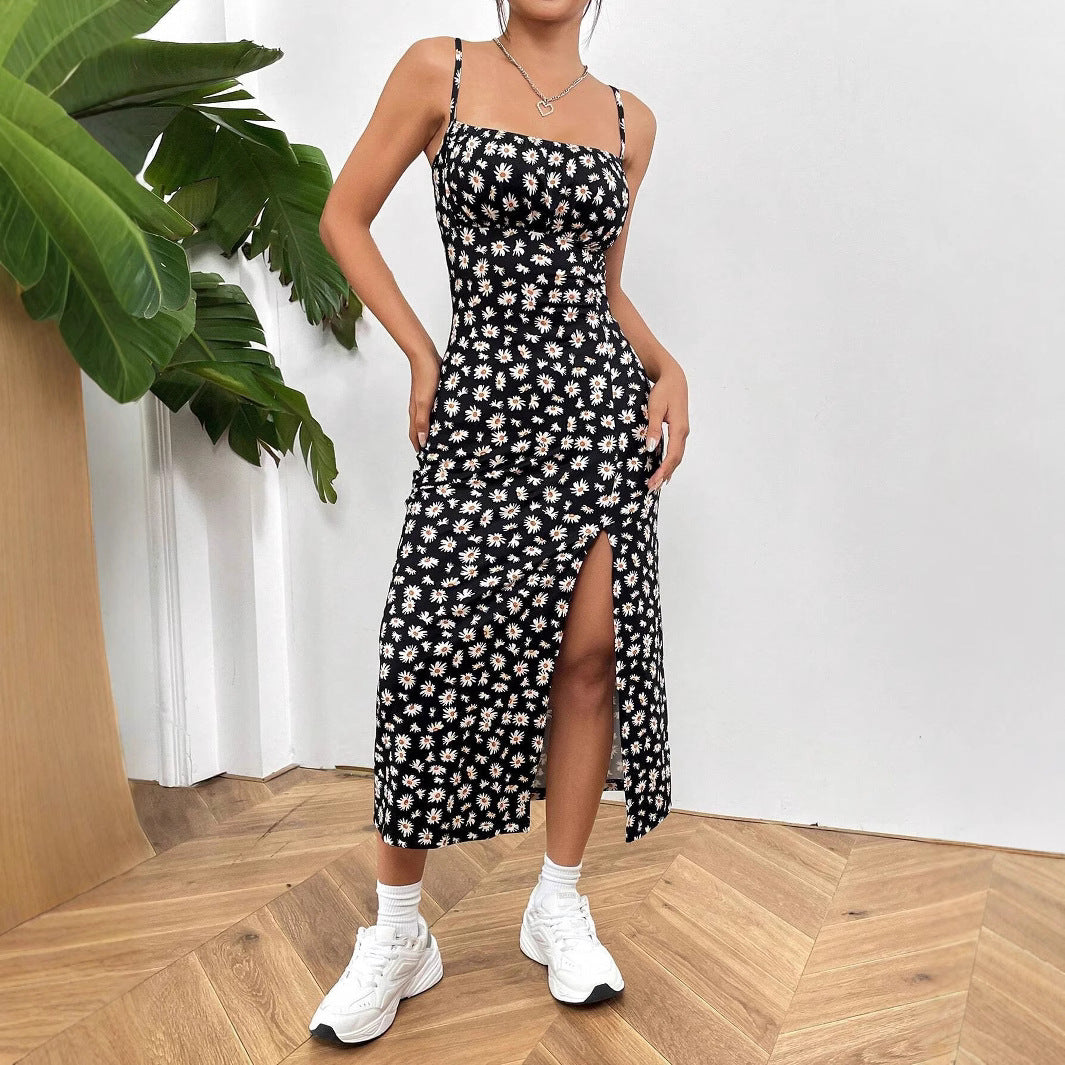 Damen Midikleid mit einzigartigem Blumenmuster und seitlichem Schlitz Drune
