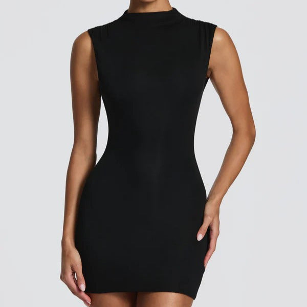 Damen Enganliegendes Stretch-Minikleid mit hohem Kragen Drune