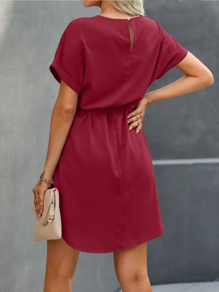 Damen Kurzarm Kleid mit Taillengürtel und lässigem Schnitt Drune