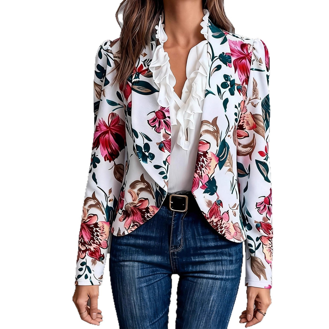 Damen Blazer mit floralem Design und Rüschendetails Drune
