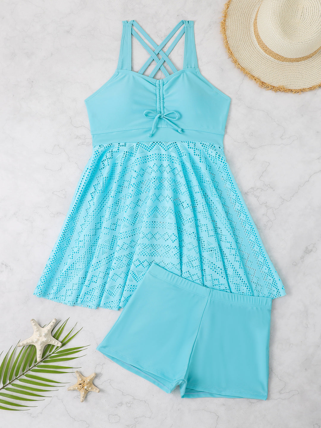 Damen Badekleid mit integrierten Shorts und raffinierten Trägerdetails Drune