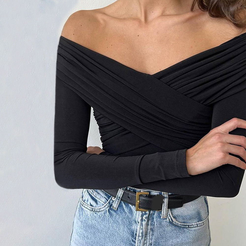 Damen Langarm-Bodysuit mit schickem Off-Shoulder Design und raffiniertem Drapierungsdetail Drune