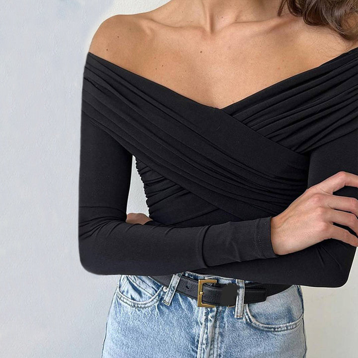 Damen Langarm-Bodysuit mit schickem Off-Shoulder Design und raffiniertem Drapierungsdetail Drune