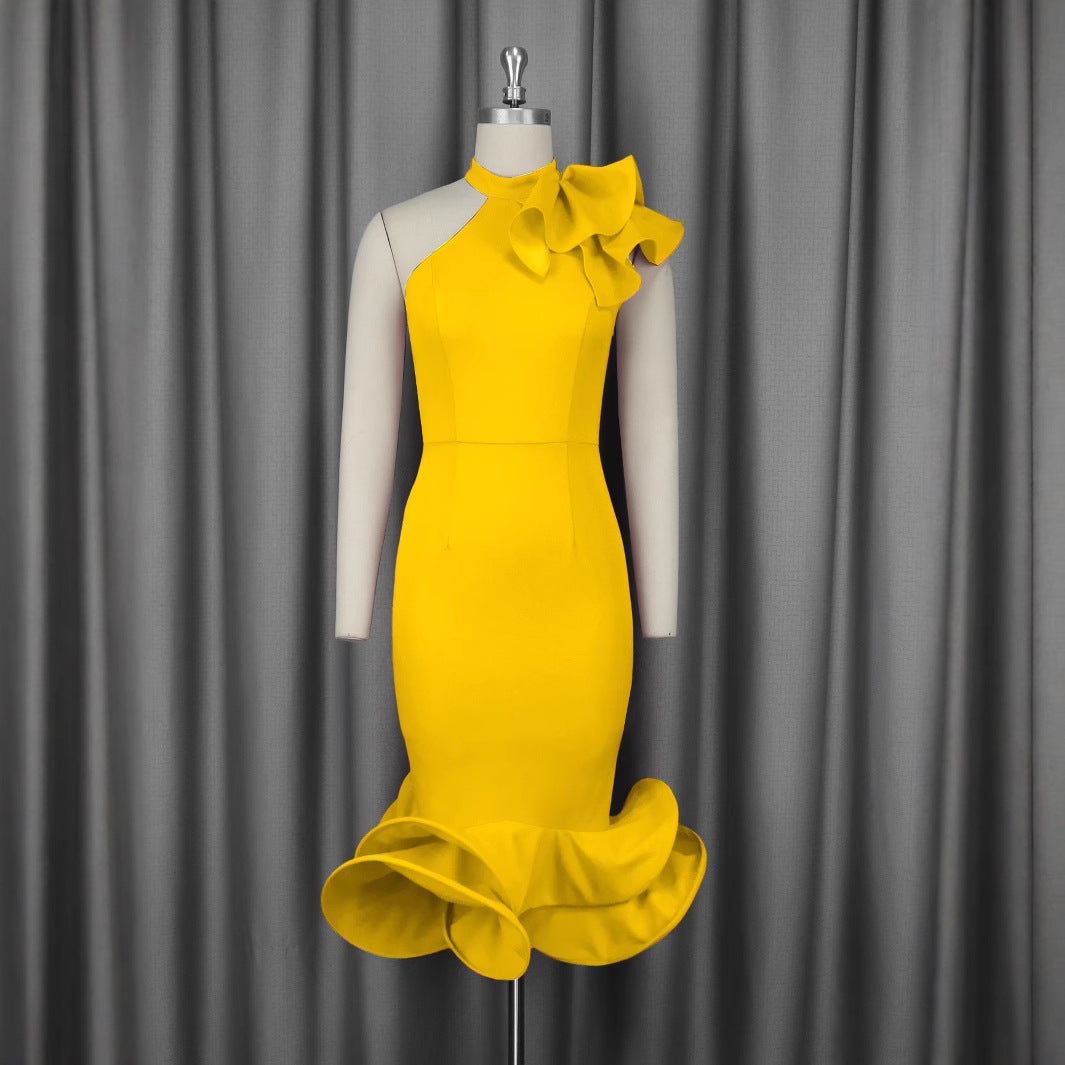 Damen Elegantes Abendkleid mit asymmetrischem Design und voluminösem Rüschenakzent Drune