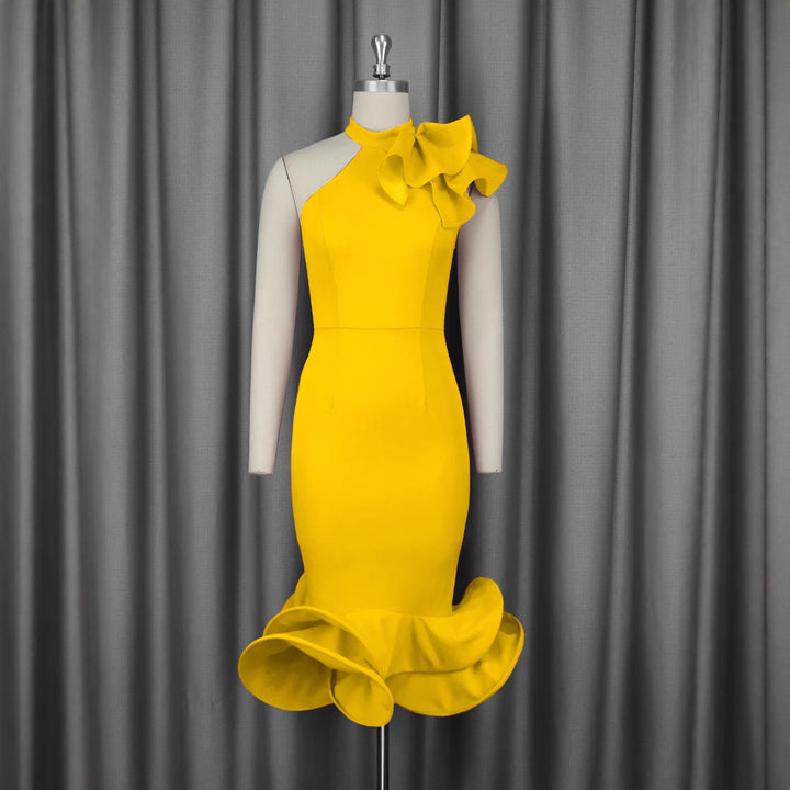 Damen Elegantes Abendkleid mit asymmetrischem Design und voluminösem Rüschenakzent Drune