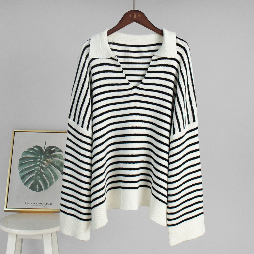 Damen Pullover mit weitem Schnitt und V-Ausschnitt Drune