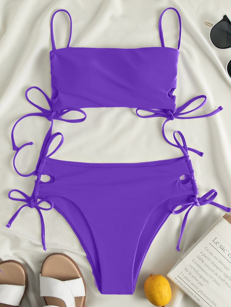 Damen Crop-Top Bikini-Oberteil mit verstellbaren Bindebändern Drune