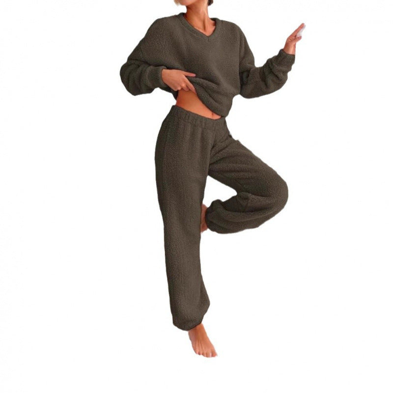Damen Kuscheliges Fleece-Lounge-Set mit elastischem Bund Drune