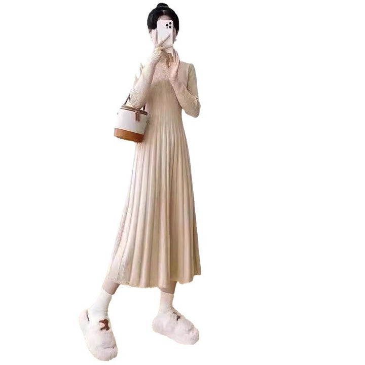 Damen Strickkleid mit plissiertem Design und eleganten Ärmeln Drune