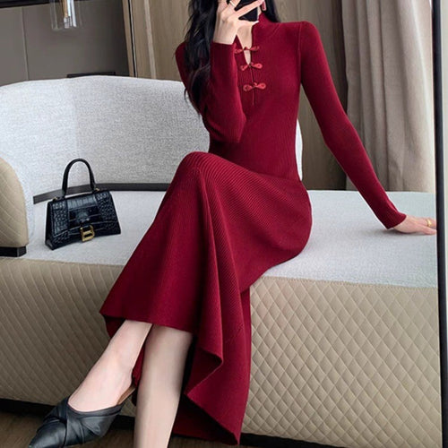 Damen Strickkleid mit eleganter Knopfleiste und langen Ärmeln Drune