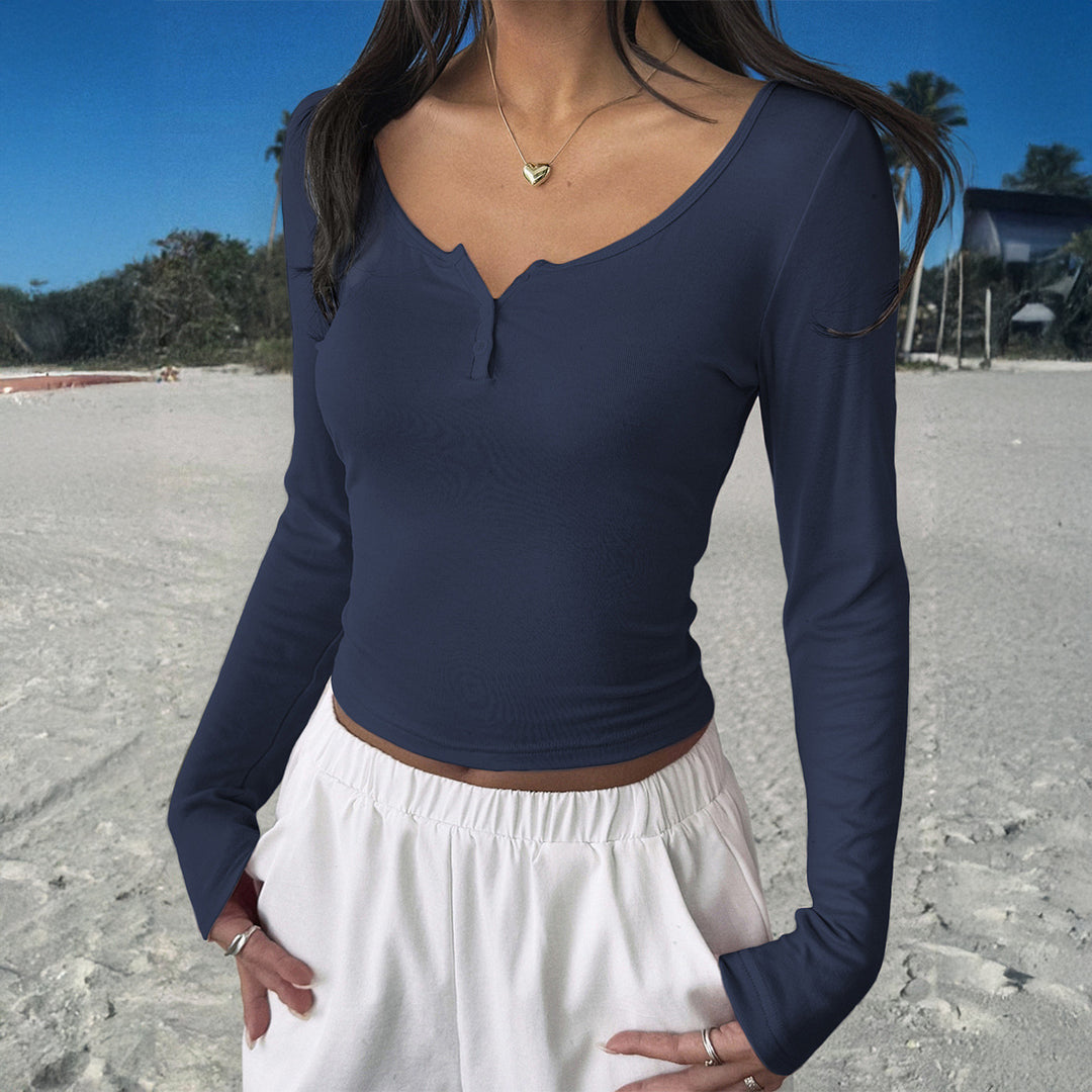 Damen Langarmshirt mit Knopfdetail und lässigem Schnitt Drune