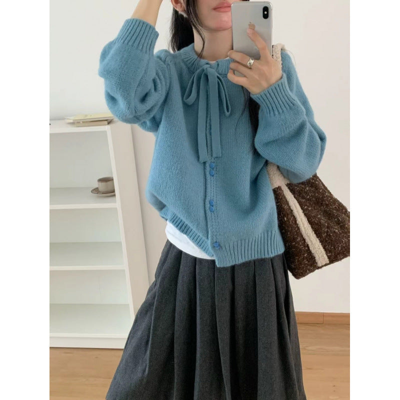 Damen Kürzer Strickcardigan mit Schleifenband und leichtem Material Drune
