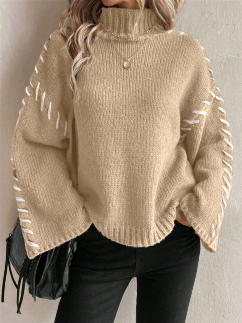 Damen Strickpullover mit breiten Ärmeln und hohem Kragen Drune