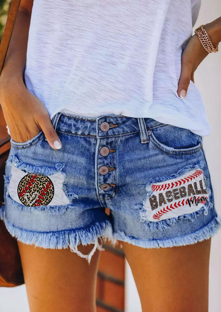 Damen Denim-Shorts mit Vintage-Fransen und patriotischen Applikationen Drune