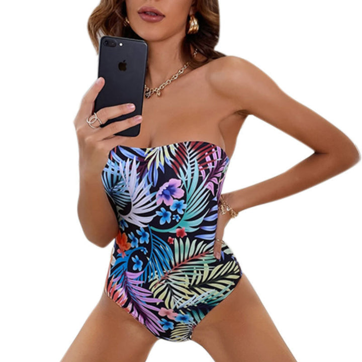 Damen Bandeau-Einteiler Badeanzug mit floralem Design Drune