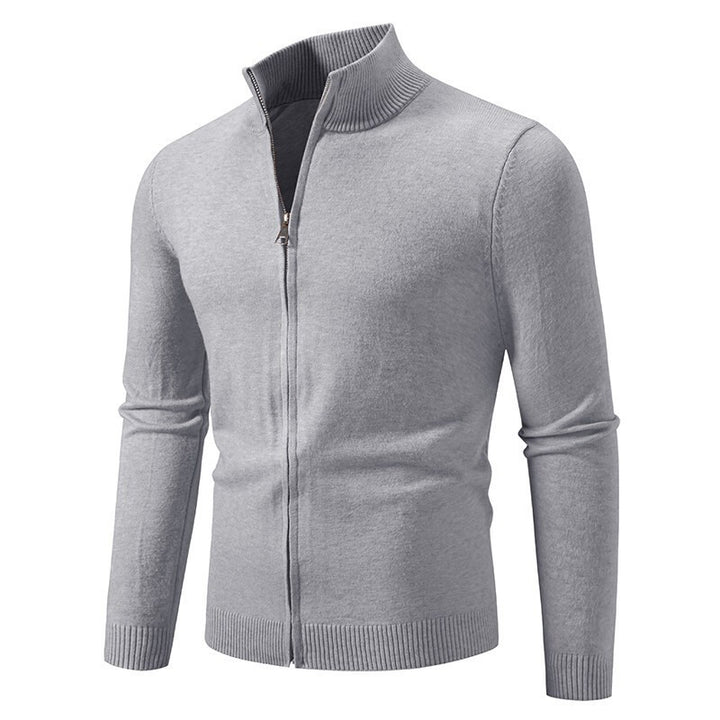 Herren nan schmal geschnittene Reißverschluss-Strickjacke mit geripptem Stehkragen und feinem Baumwollmix Drune