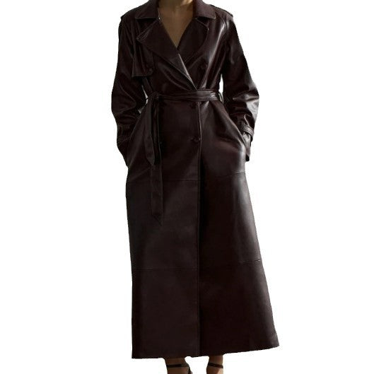 Damen Trenchcoat aus hochwertigem Kunstleder mit taillierbarem Gürtel Drune