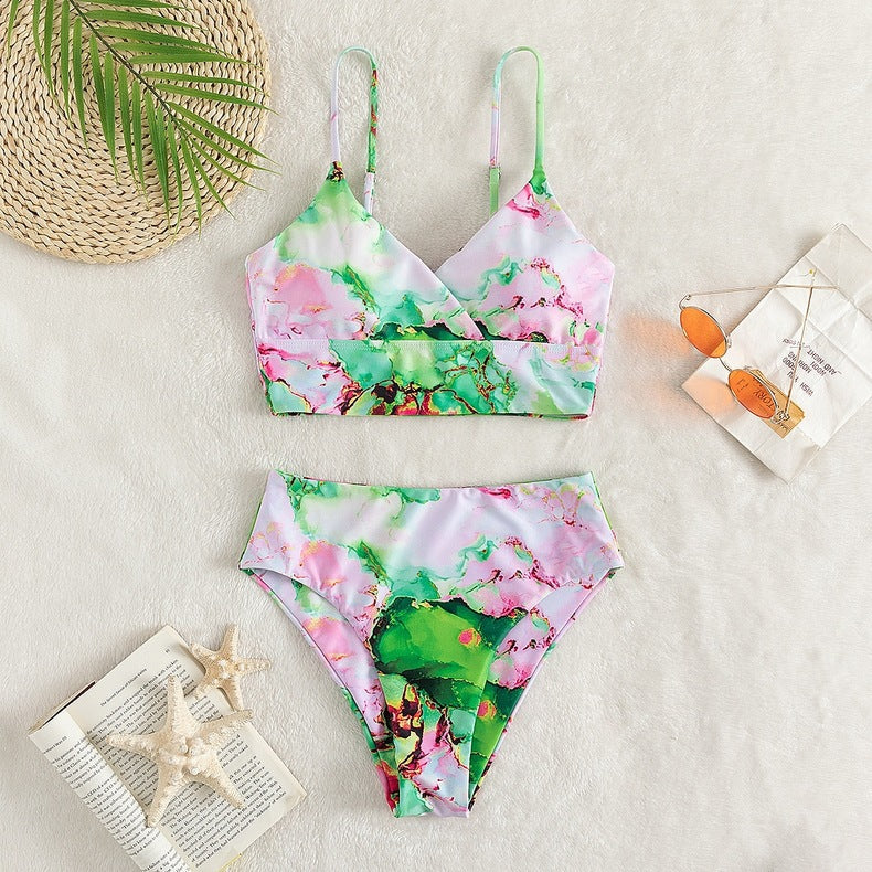 Damen Bikini-Set mit gekreuztem Oberteil und floralen Details Drune