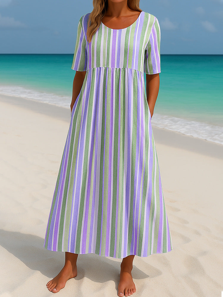Damen lässiges Maxikleid mit hellen Streifen Drune