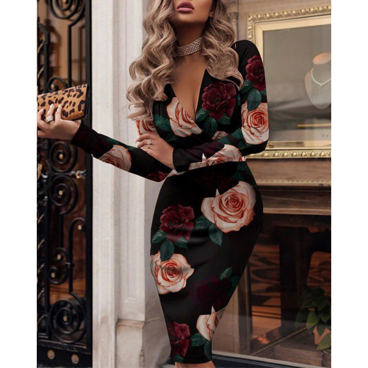 Damen figurbetontes Wickelkleid mit Karo-Muster und tiefem V-Ausschnitt Drune