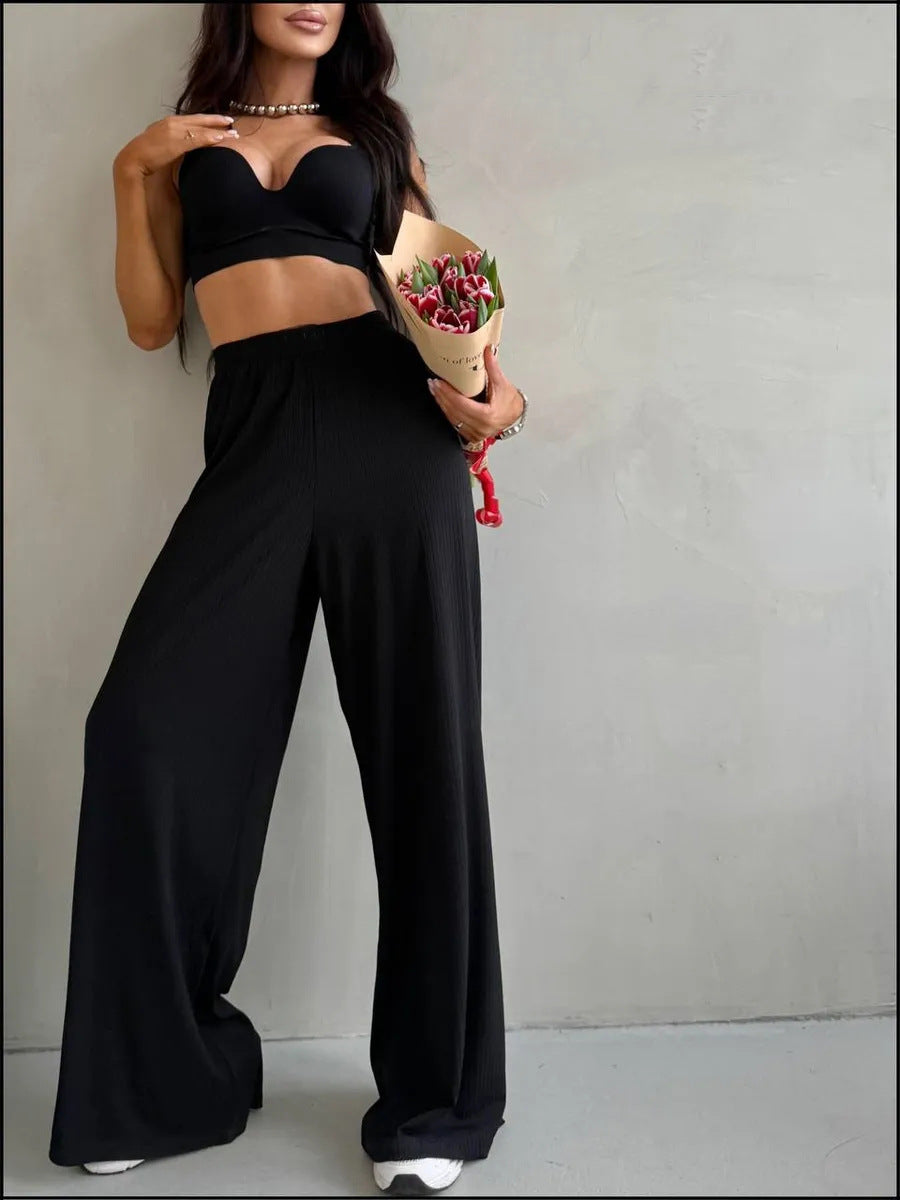 Damen Elegantes und lässiges Set aus cropped Top und weiten Hosen Drune
