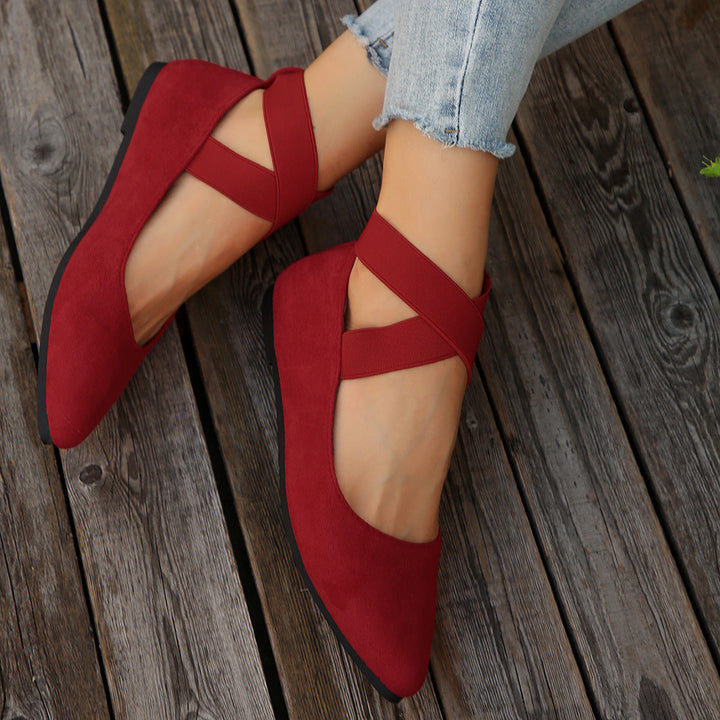 Damen Ballerina-Schuhe mit elastischen Kreuzbändern und rutschfester Sohle Drune