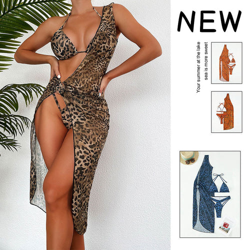Damen Leopardenmuster Strandkleid Drune