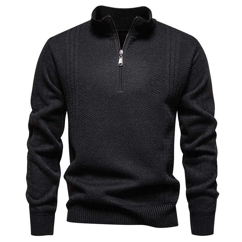 Herren nan Troyer-Pullover mit halbem Reißverschluss, Chevron-Struktur und elastischen Rippbündchen Drune