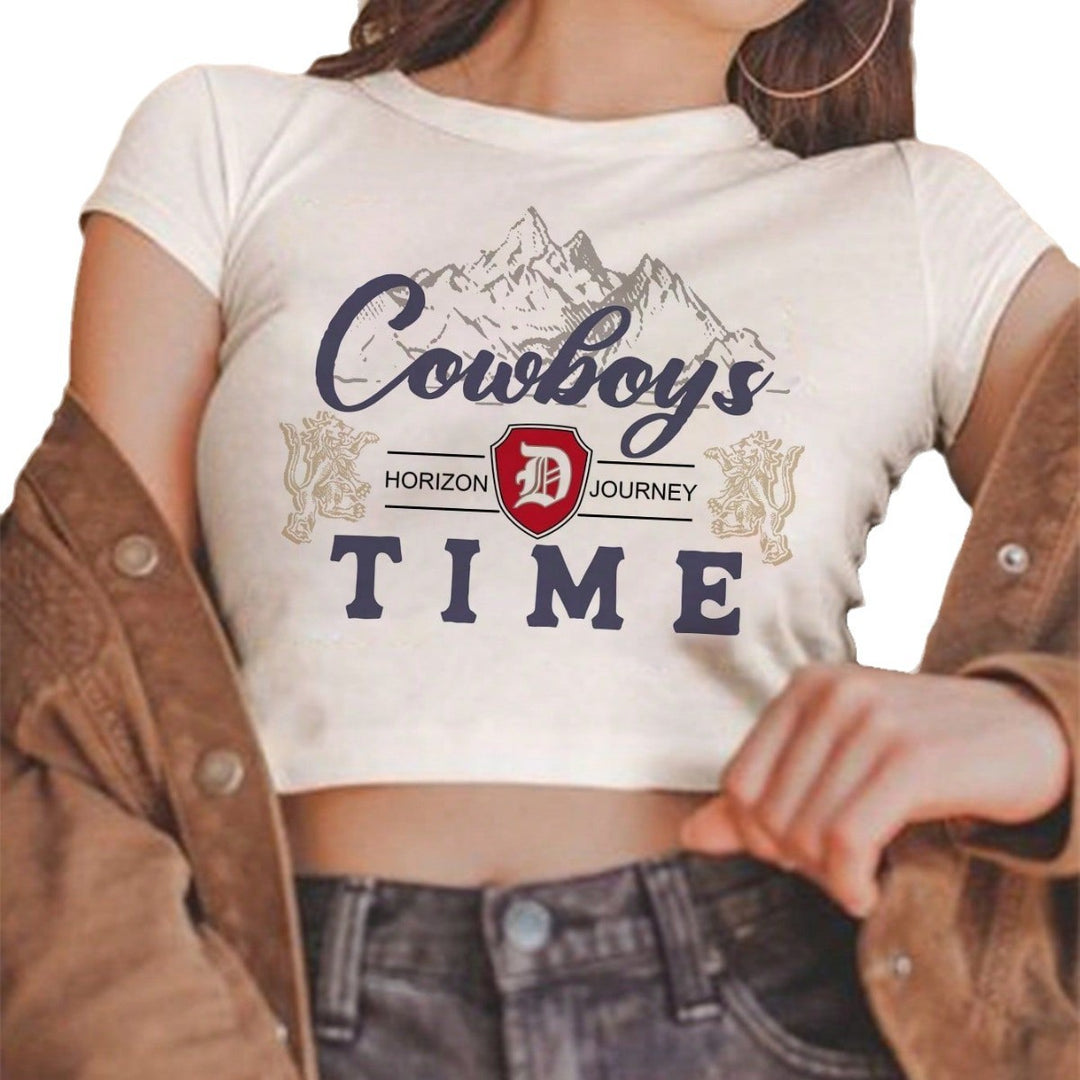 Damen Crop-Top mit kreativem Cowboy-Motiv und lässigem Schnitt Drune