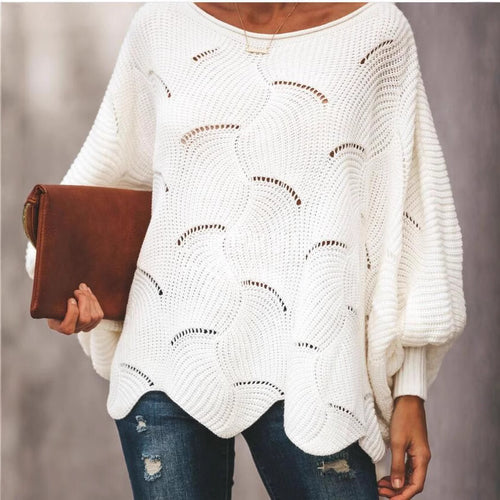 Damen lässiger Pullover mit luftiger Häkelstruktur und weitem Schnitt Drune