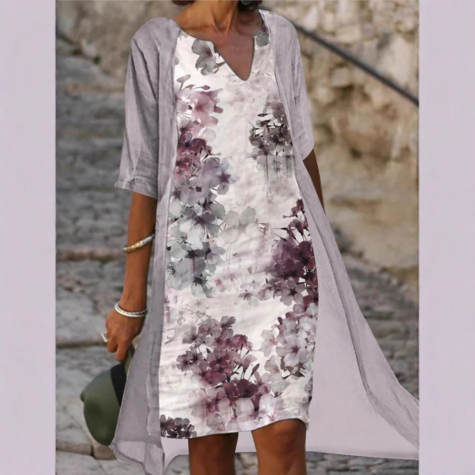 Damen Freizeitkleid mit floralem Design und tiefem V-Ausschnitt Drune