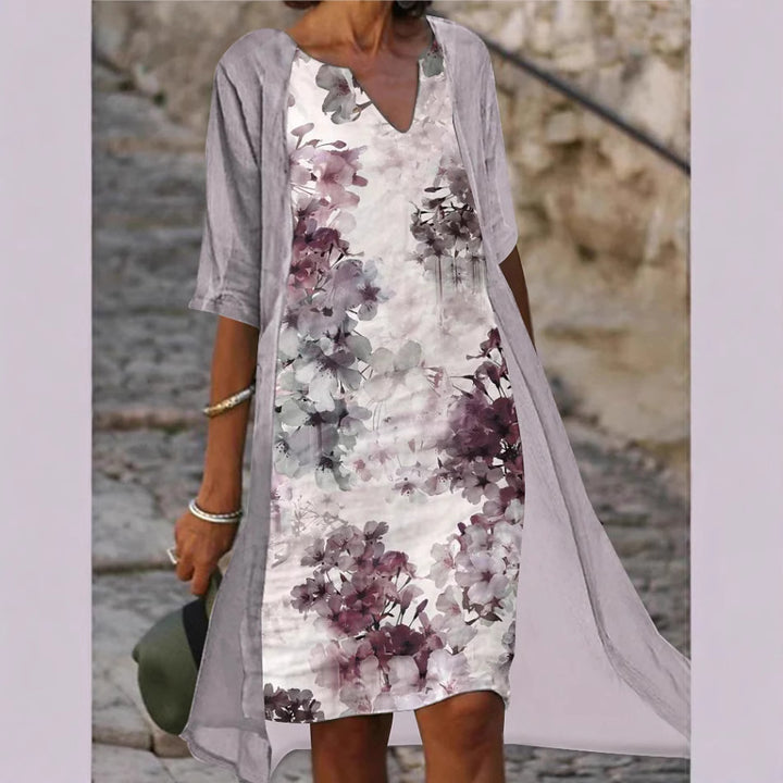Damen Freizeitkleid mit floralem Design und tiefem V-Ausschnitt Drune