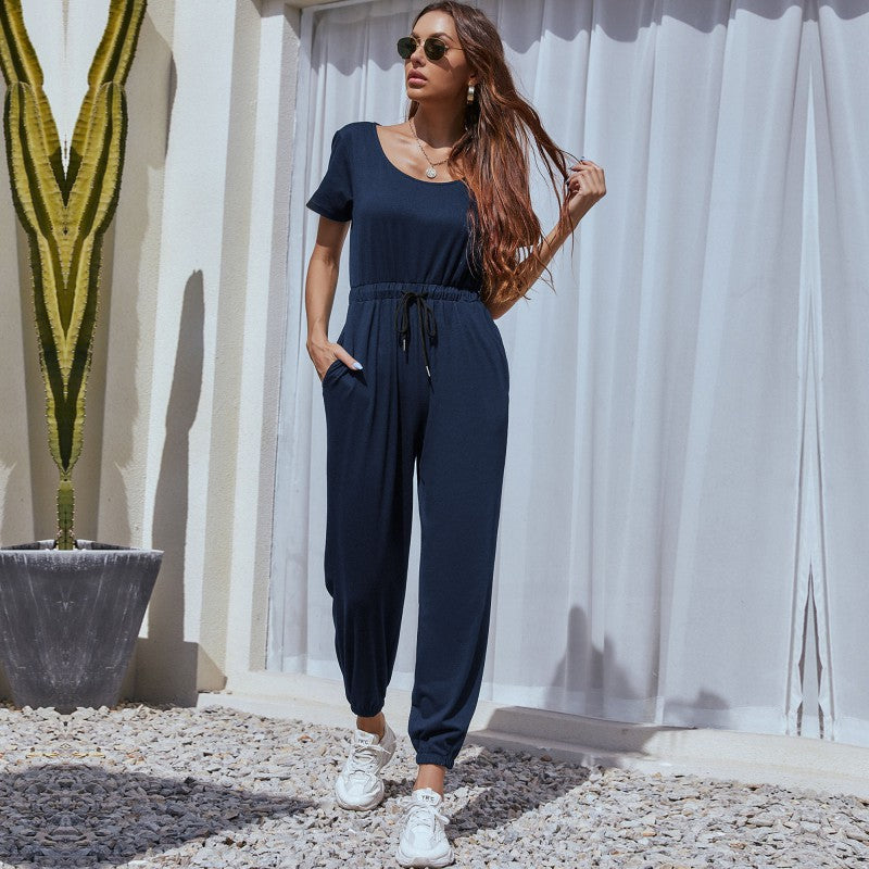 Damen komfortabler Jumpsuit mit elastischem Taillenzug und praktischen Seitentaschen Drune