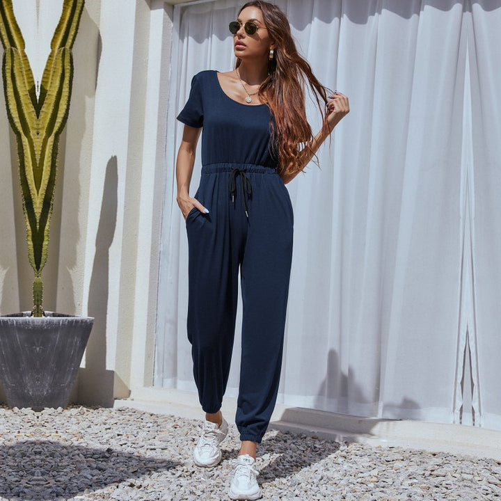 Damen komfortabler Jumpsuit mit elastischem Taillenzug und praktischen Seitentaschen Drune