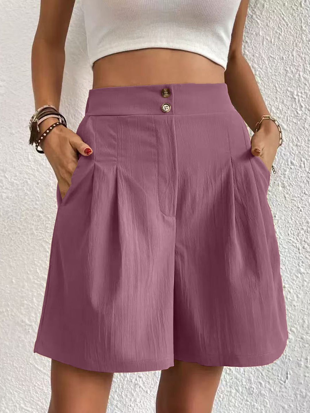 Damen modische weite Shorts mit Bundfalten Drune