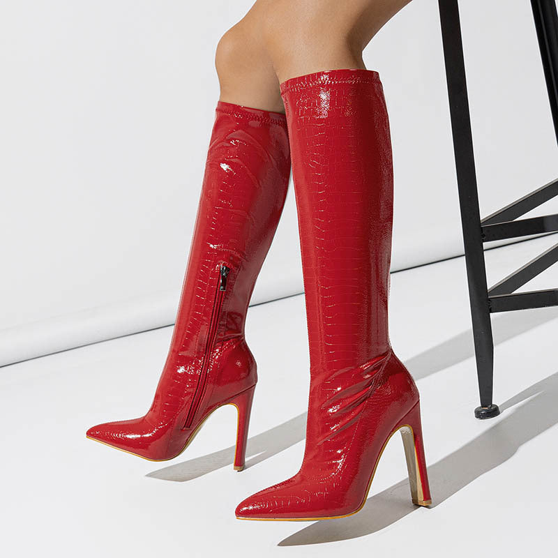 Damen Overknee Stiefel mit elegantem Glanz und raffiniertem Reißverschluss Drune