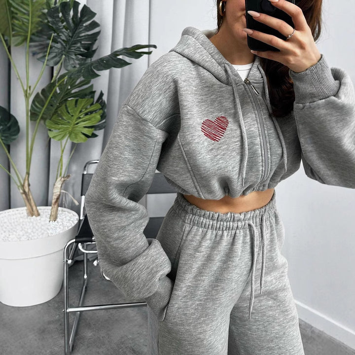 Damen Sportliches Crop-Top und weite Hose Set Drune