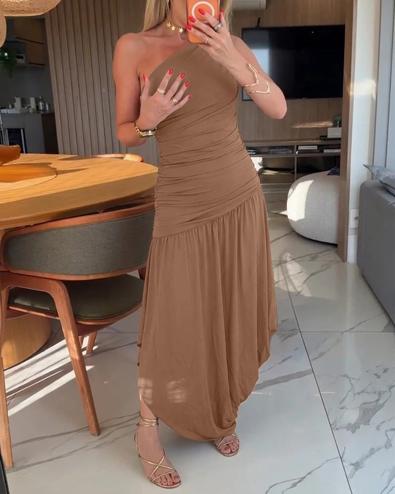 Damen One-Shoulder Maxikleid mit raffiniertem Wickelschnitt Drune