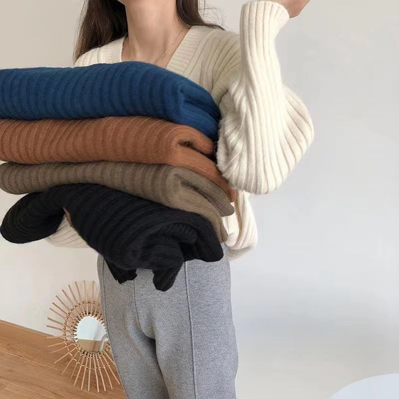 Damen V-Ausschnitt Pullover mit Rippstruktur Drune