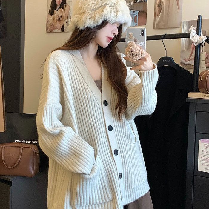 Damen Grobstrickjacke mit komfortablem Schnitt und praktischen Taschen Drune